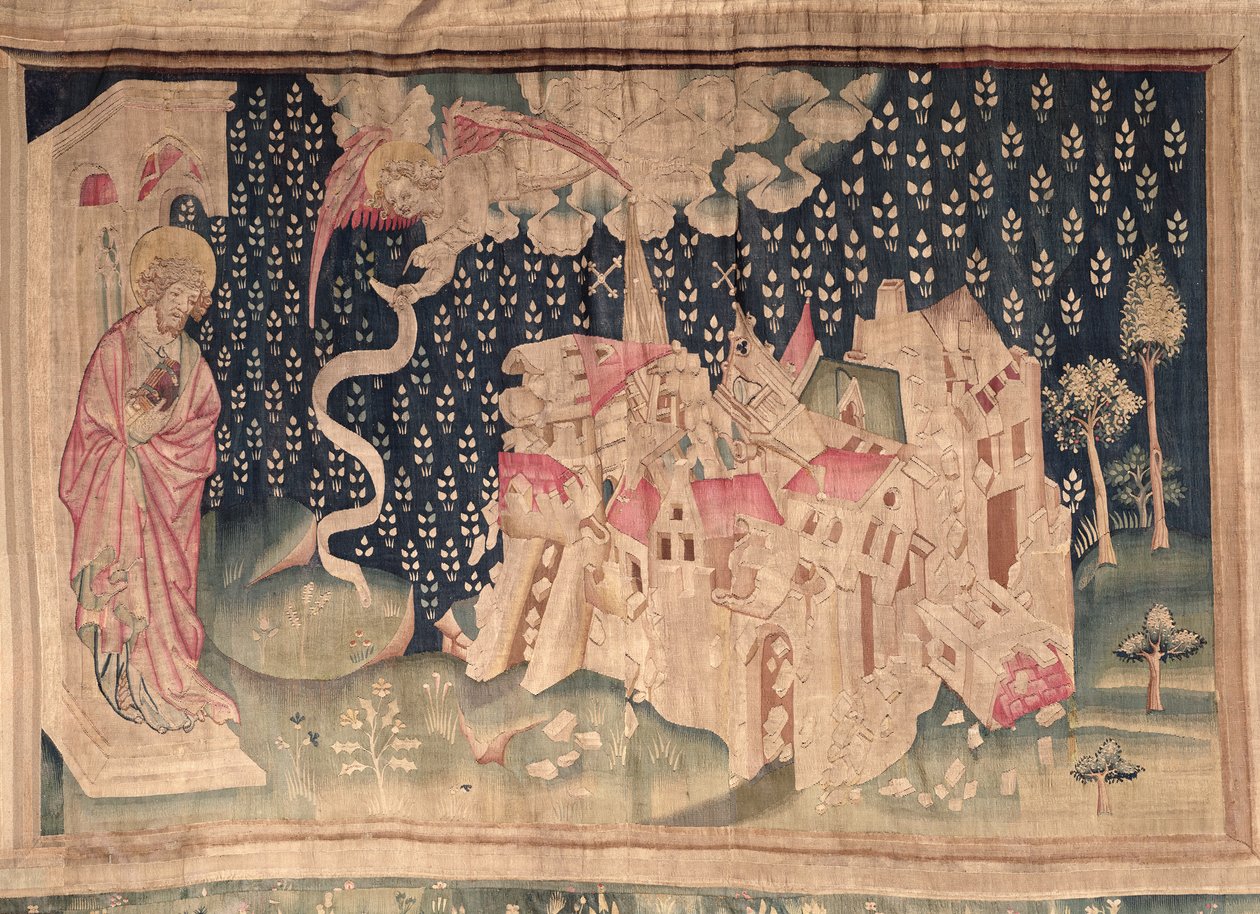 Toinen enkeli ilmoittaa Babylonin kukistumisesta, nro 50 Angersin maailmanlopusta, 1373-87 (kuvakudos). tekijältä Nicolas Bataille