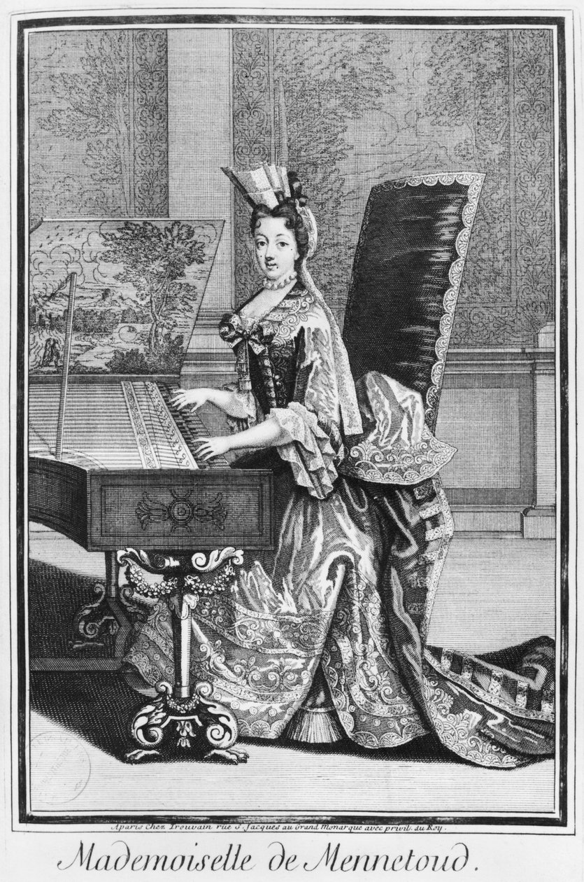 Mademoiselle de Mennetoud soittaa cembaloa tekijältä Nicolas Bonnart