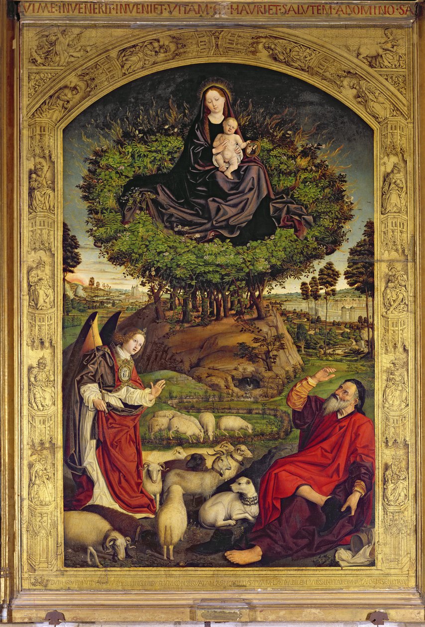 Madonna ja lapsi, keskipaneeli Mooseksen ja palavan pensaan triptyykistä, n. 1476 (katso myös 173010 ja 232840-1) tekijältä Nicolas Froment