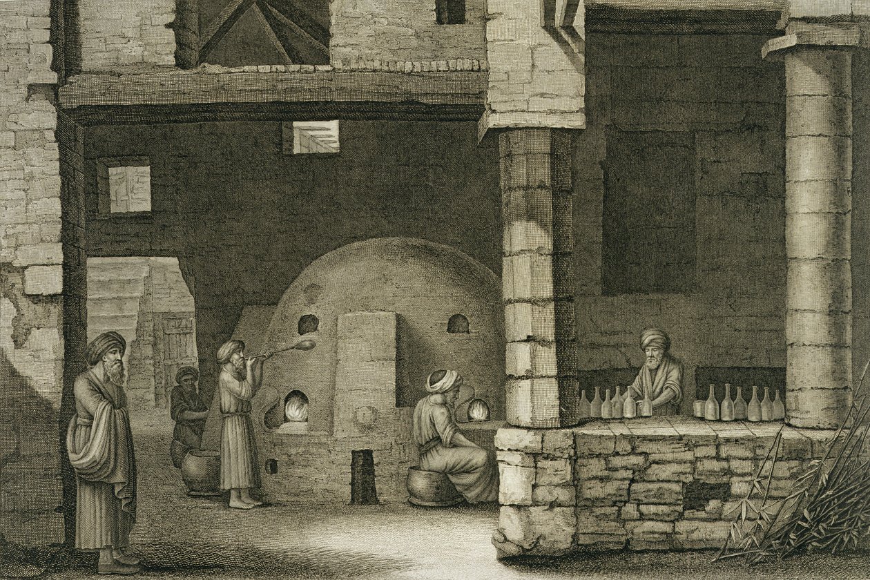 The Glass Bottle Maker, osa II Arts and Trades of "Description of Egypt", pub. Napoleonin käskystä 1822 tekijältä Nicolas Jacques Conte