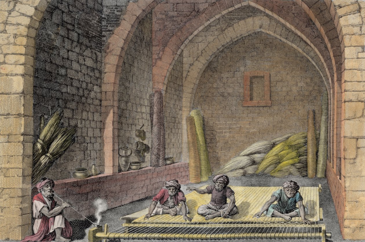 Maton kutominen, Napoleonin käskystä vuonna 1822 julkaistun teoksen "Description of Egypt" niteestä II Arts and Trades (myöhempi väritys). tekijältä Nicolas Jacques Conte