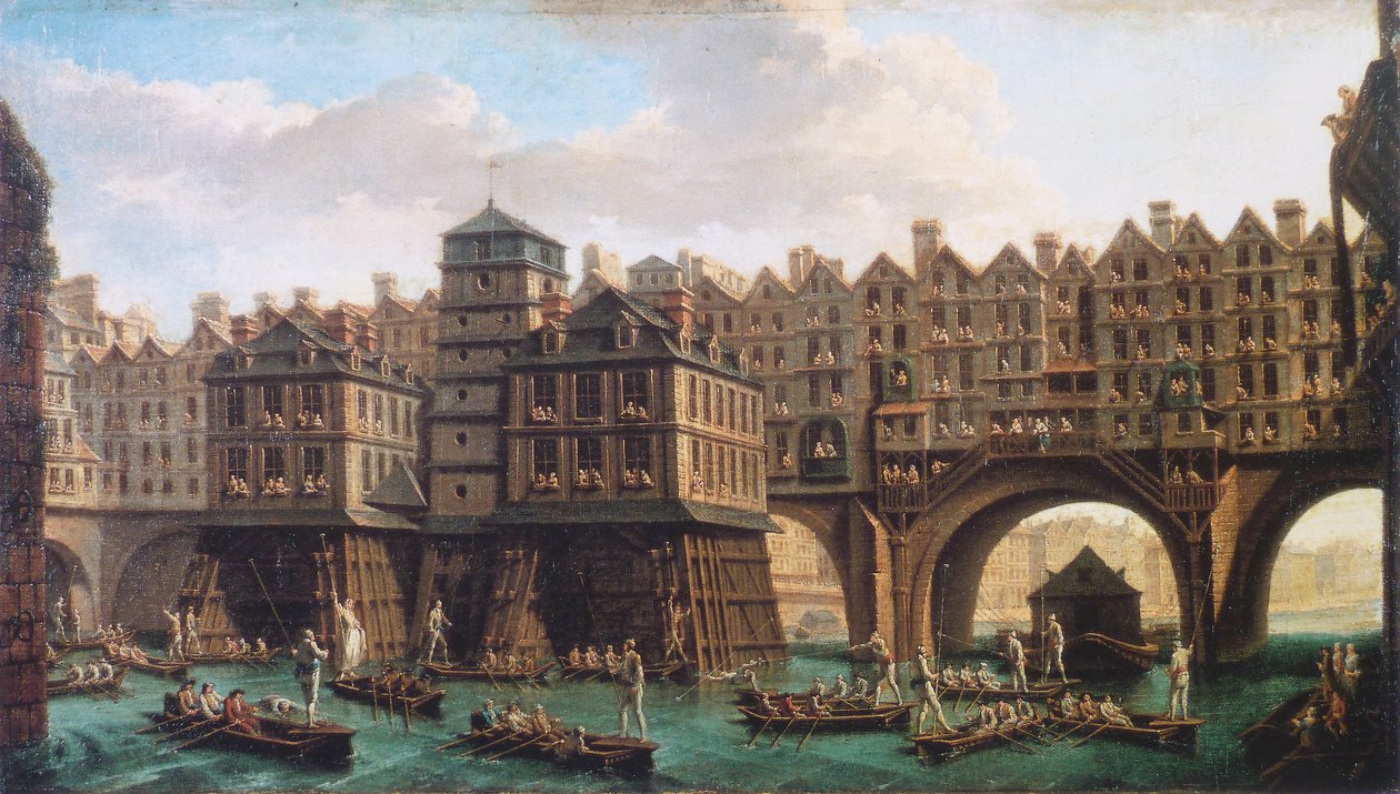 La Joute des mariniers Entre le Pont-Notre-Dame ja Pont-au-Change tekijältä Nicolas Jean Baptiste Raguenet