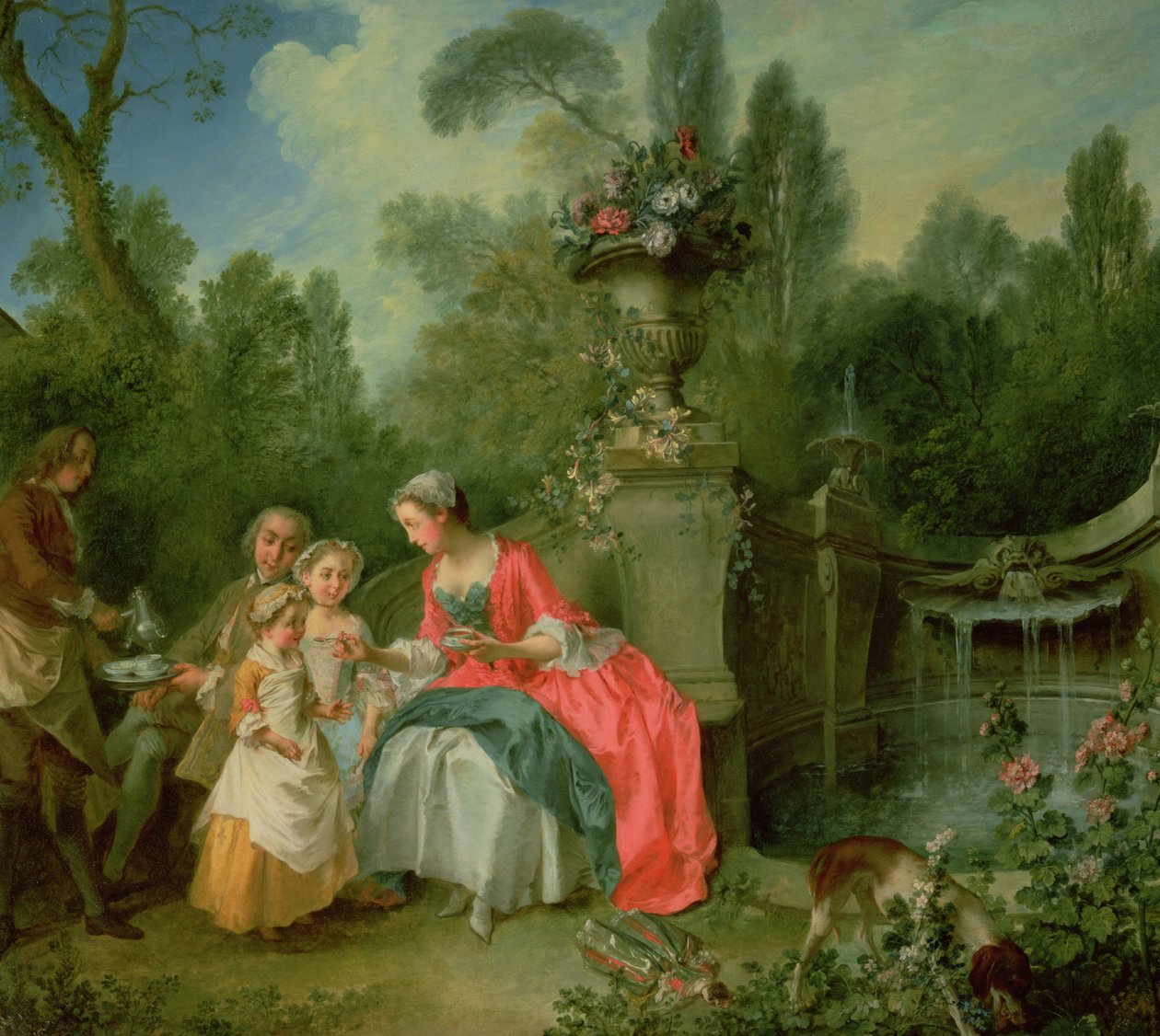 Nainen ja herrasmies puutarhassa kahden lapsen kanssa c. 1742 tekijältä Nicolas Lancret