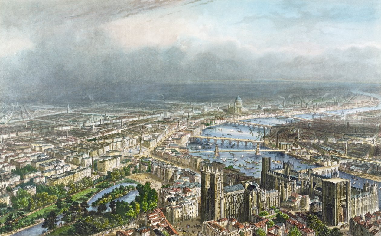 General Aspect of London, Westminster Abbeysta, n. 1850, kaiverrus A. Appert, pub. kirjoittanut Alfred Chardon (katso myös 70174) tekijältä Nicolas Marie Joseph Chapuy