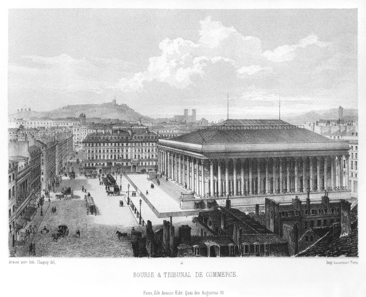 The Bourse and Commercial Court, Paris, kaiverrus Jean Baptiste Arnout (s.1788) n. 1840 tekijältä Nicolas Marie Joseph Chapuy