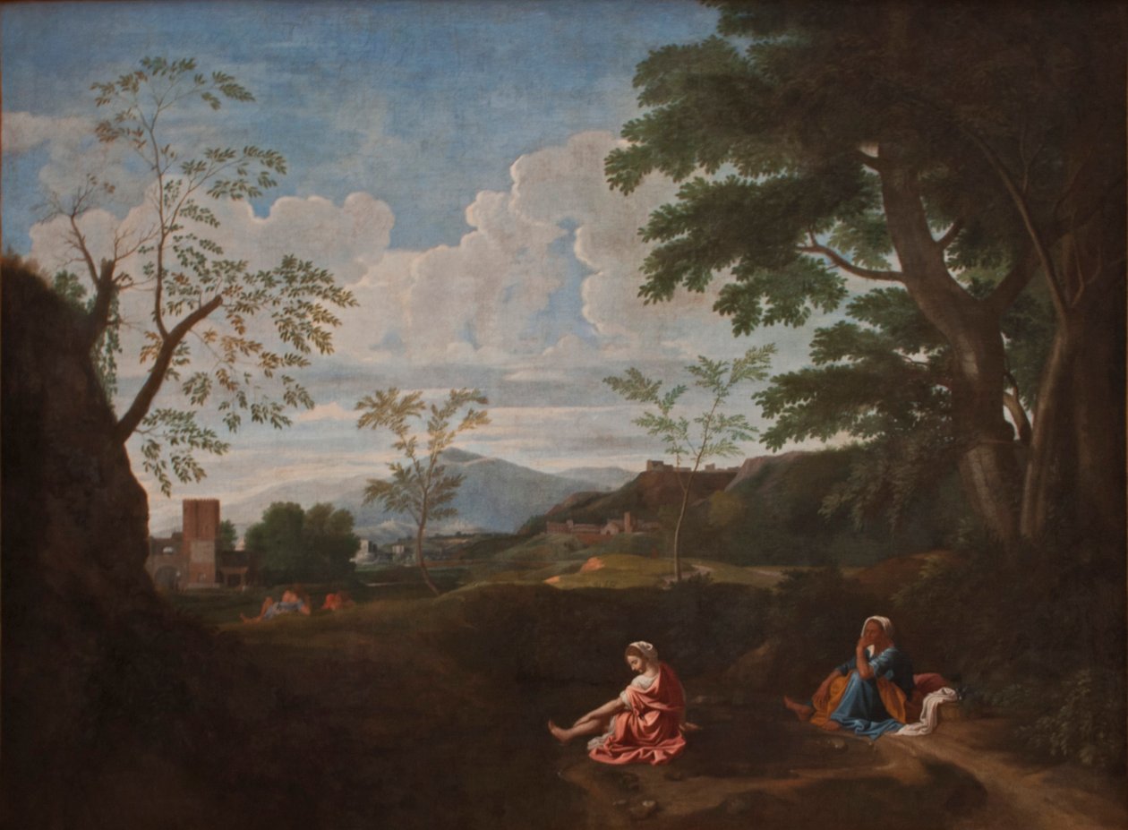 Maisema naisen pesemällä jalat tekijältä Nicolas Poussin