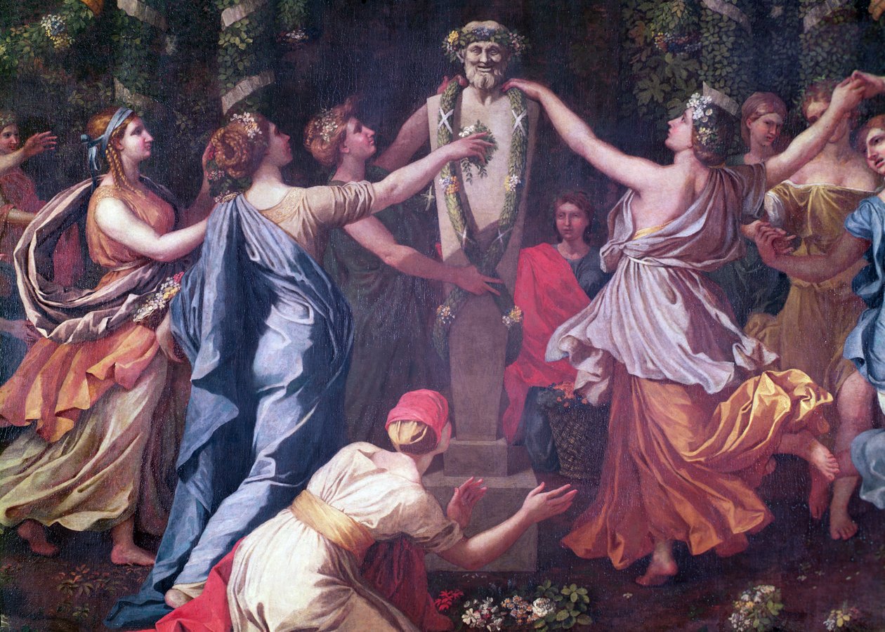 Yksityiskohta naiseksi naamioituneesta Hymenaioksesta Priapukselle tehdyn uhrin aikana, n. 1634-38 tekijältä Nicolas Poussin