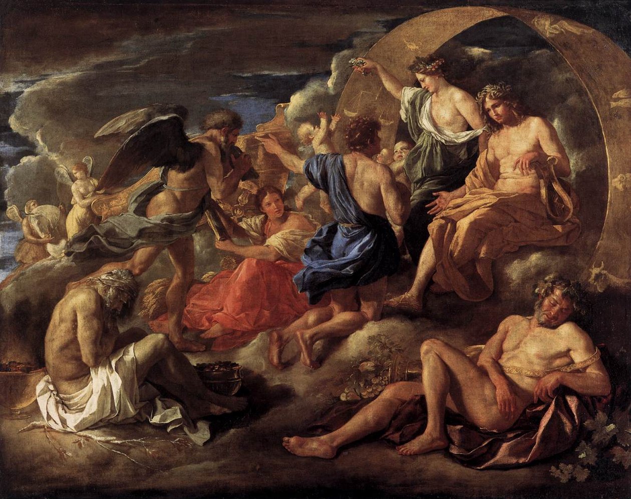 Helios ja Phaeton Saturnuksen ja neljän vuodenajan kanssa tekijältä Nicolas Poussin