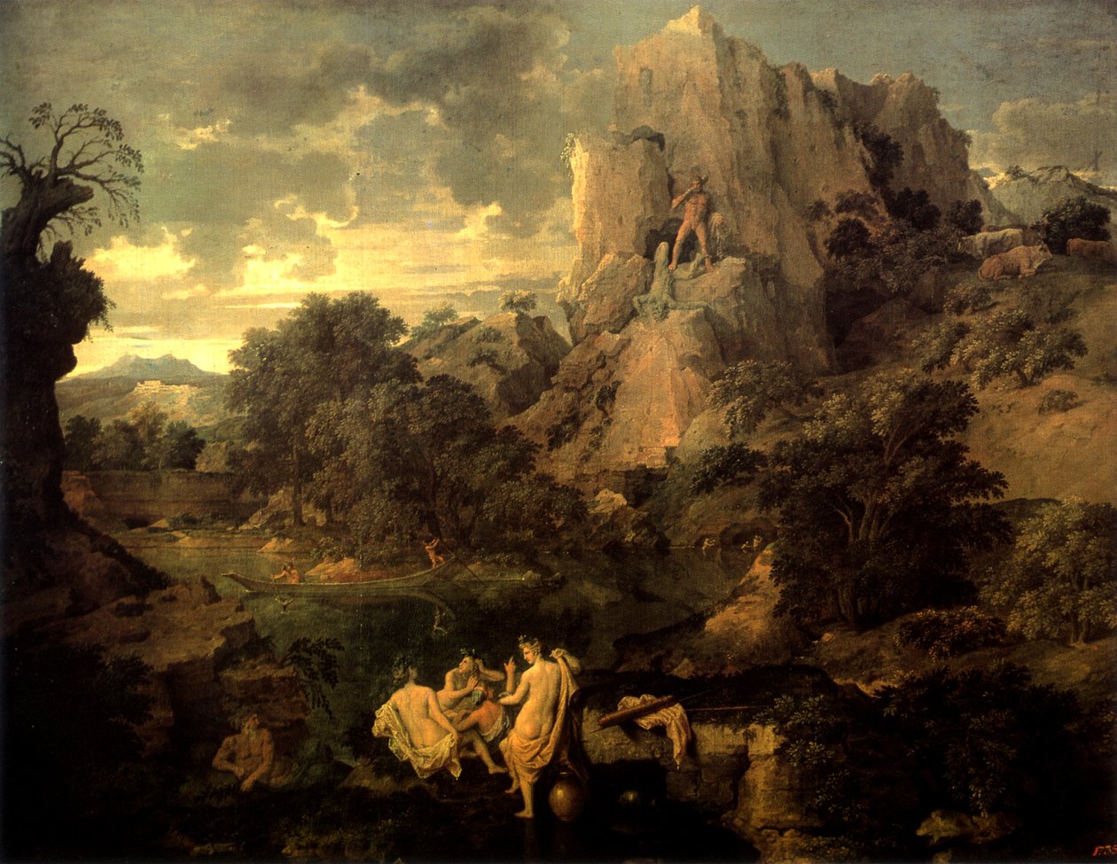 Maisema Herculesin ja Cacuksen kanssa tekijältä Nicolas Poussin