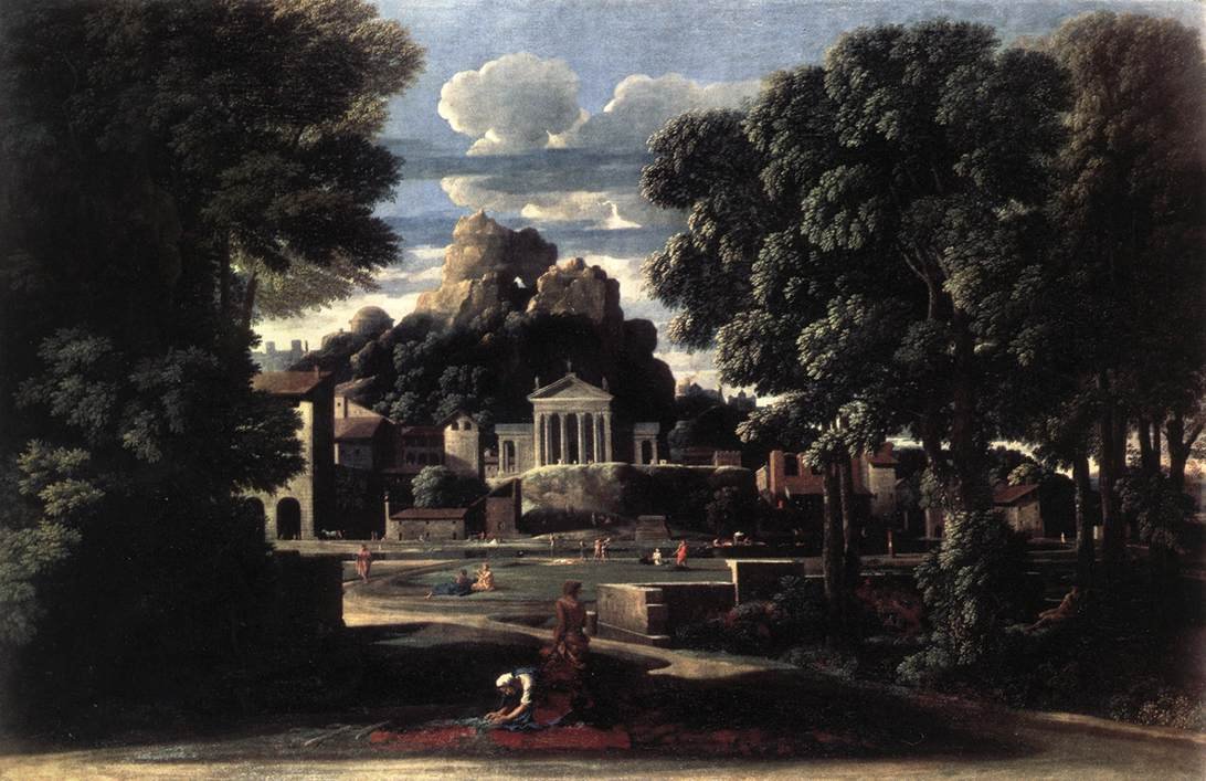Maisema leskensä keräämällä Phocionin tuhkaa tekijältä Nicolas Poussin