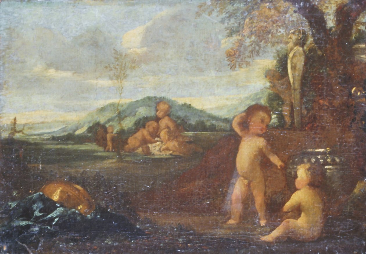 Putti maisemassa tekijältä Nicolas Poussin