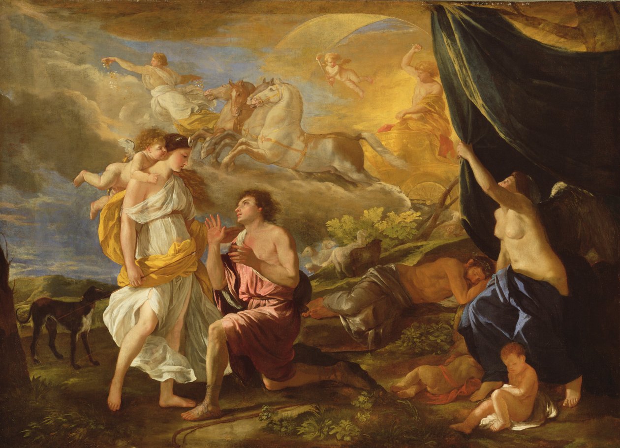 Huonekalut ja erilaiset esineet 1100- ja 1300-luvuilta tekijältä Nicolas Poussin