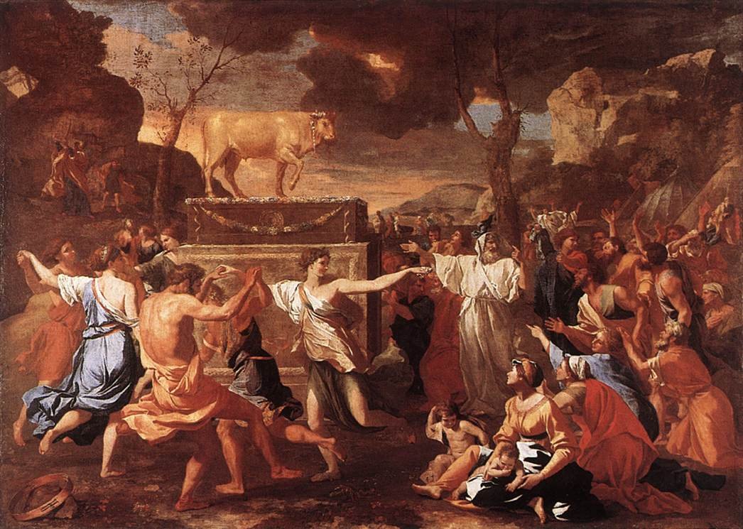 Kultaisen vasikan palvonta tekijältä Nicolas Poussin