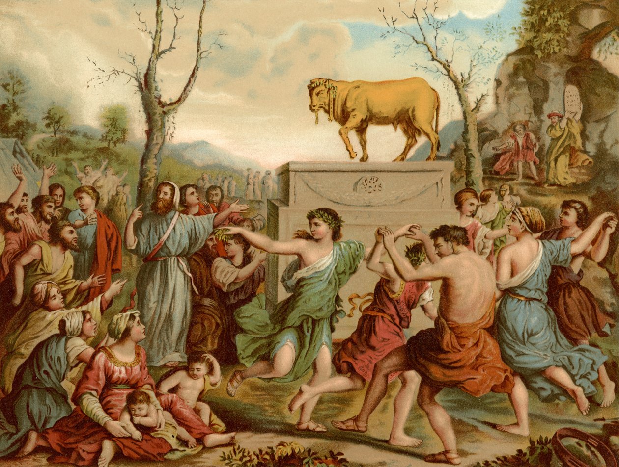 Kultaisen vasikan palvonta tekijältä Nicolas Poussin