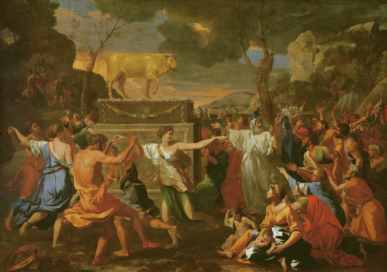 Kultaisen vasikan palvonta, ennen vuotta 1634 (ks. lisätietoja kohdista 205592-205594). tekijältä Nicolas Poussin