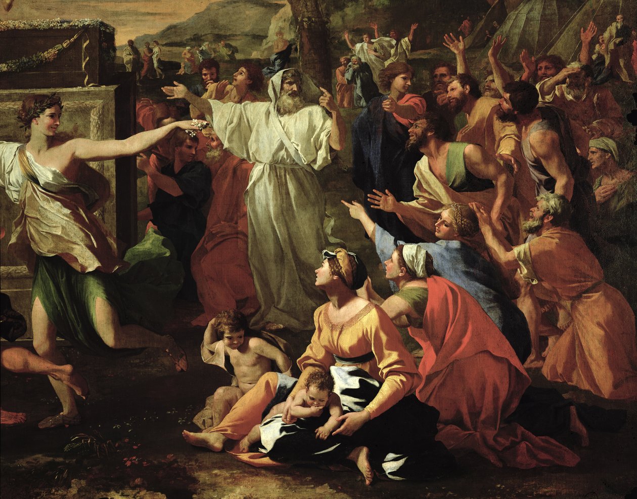 Kultaisen vasikan palvonta, ennen vuotta 1634 öljy kankaalle, yksityiskohta 3738 tekijältä Nicolas Poussin