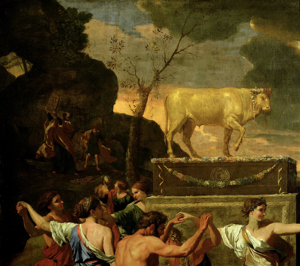 Kultaisen vasikan palvonta, ennen vuotta 1634 öljy kankaalle, yksityiskohta 3738 tekijältä Nicolas Poussin