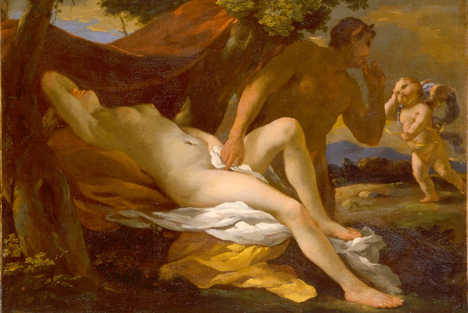 joko Jupiter ja Antiope tai Venus ja Satyr tekijältä Nicolas Poussin