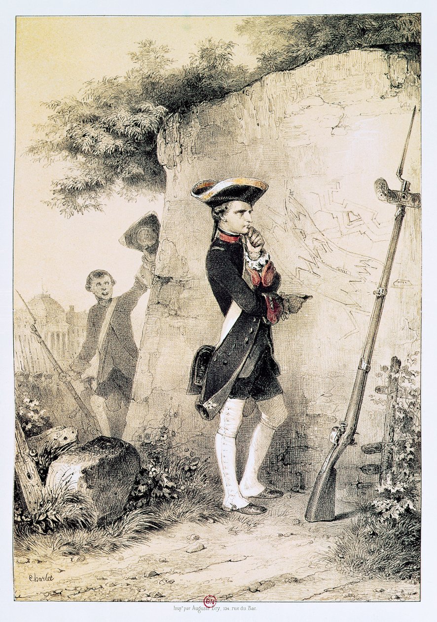 Napoleon I (1769-1821) sotakoulussa vuonna 1783, kuvitus teoksesta "L