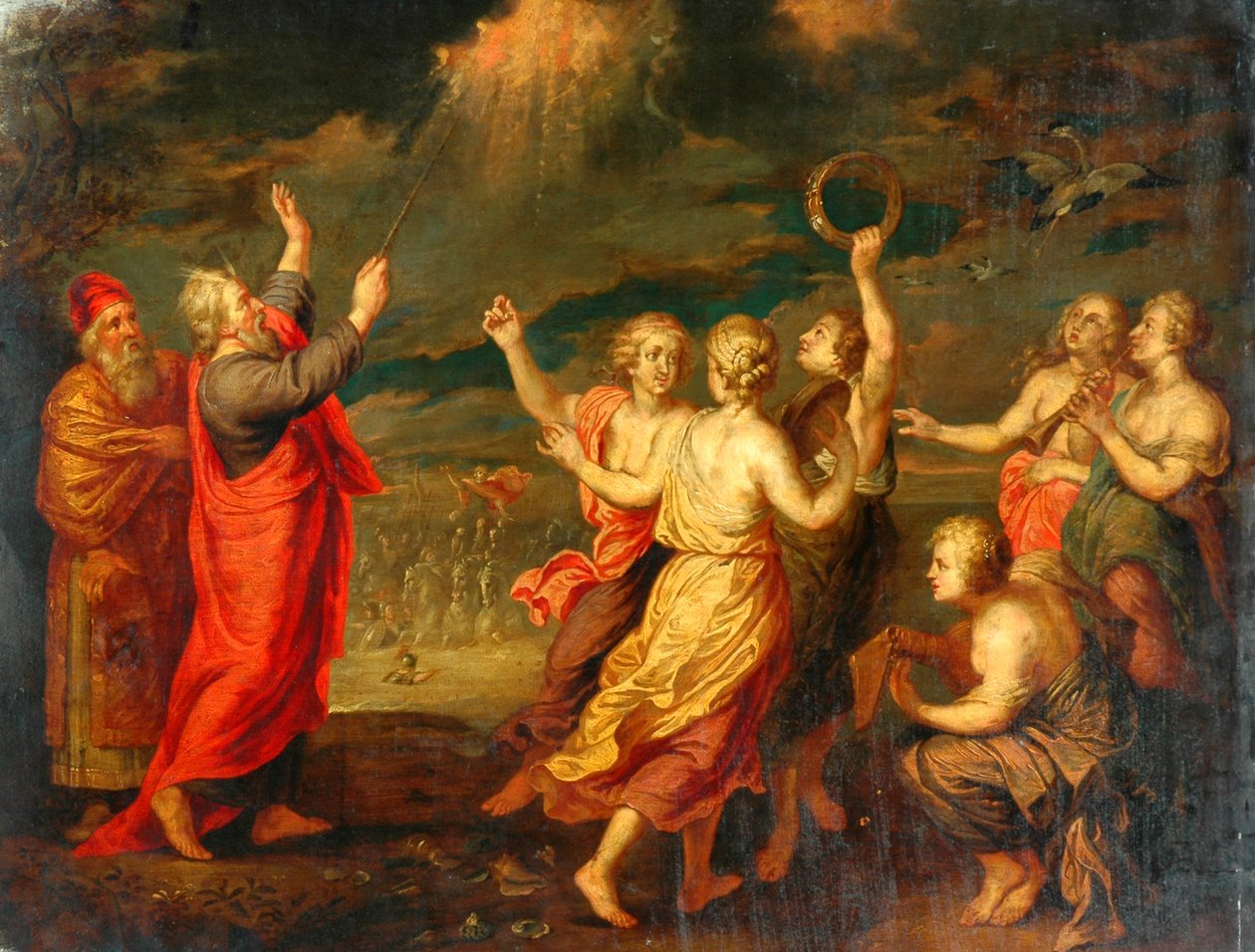Israelilaiset iloitsevat Punaisen meren ylittämisen jälkeen (öljy kuparilla) tekijältä after Nicolas Poussin