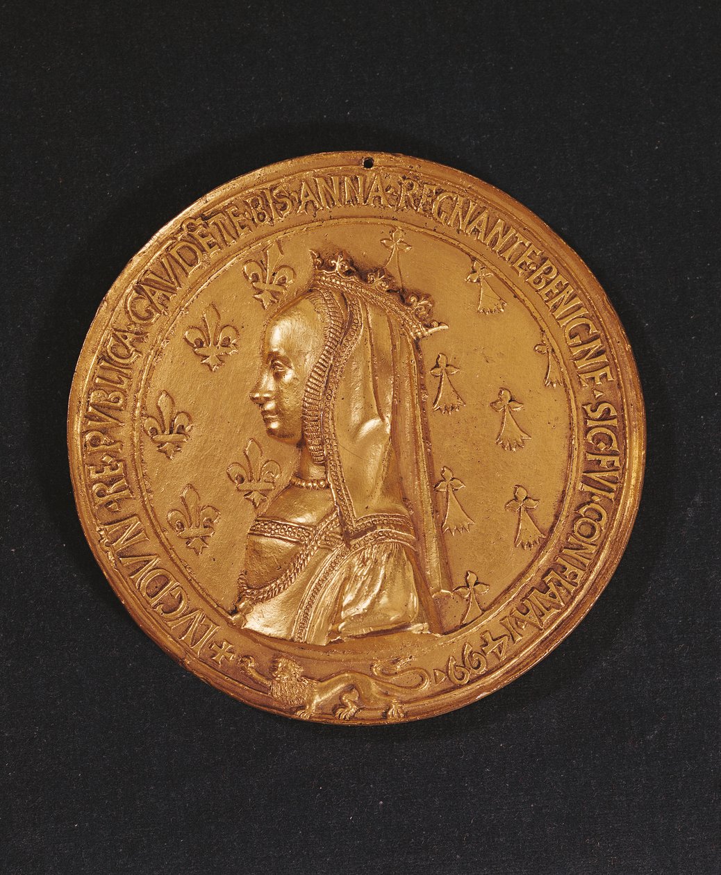 Bretagnen Anne of Bretagnen (1477-1514) Bretagnen herttuatar, 1498-1514 kuvaava mitali (pronssi) tekijältä Nicolas and Saint Priest, Jehan de Le Clerc