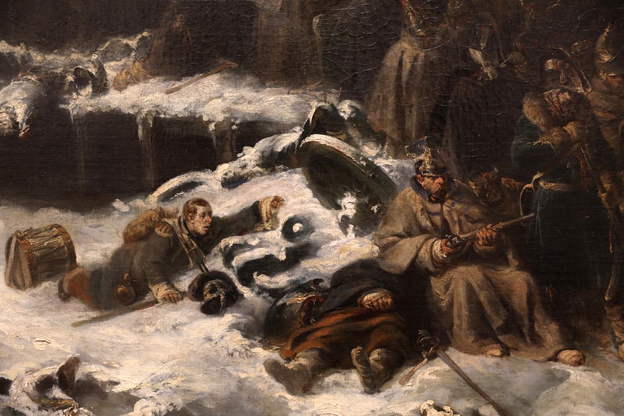 Napoleonin armeija vetäytymässä Venäjältä, yksityiskohta, 1836 tekijältä Nicolas Toussaint Charlet
