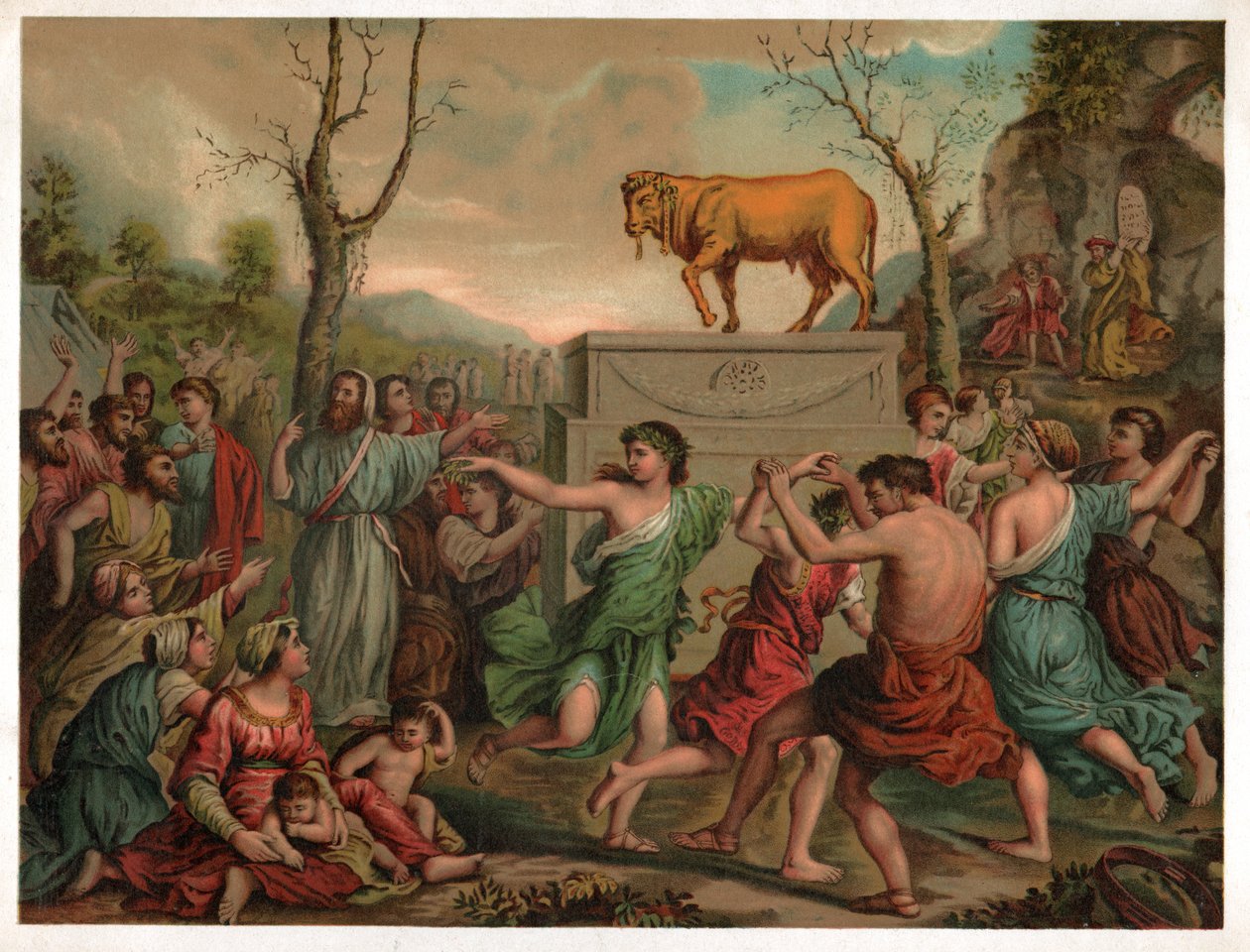 Kultaisen vasikan palvonta. noin 1900 (kuva) tekijältä Nicolas (after) Poussin