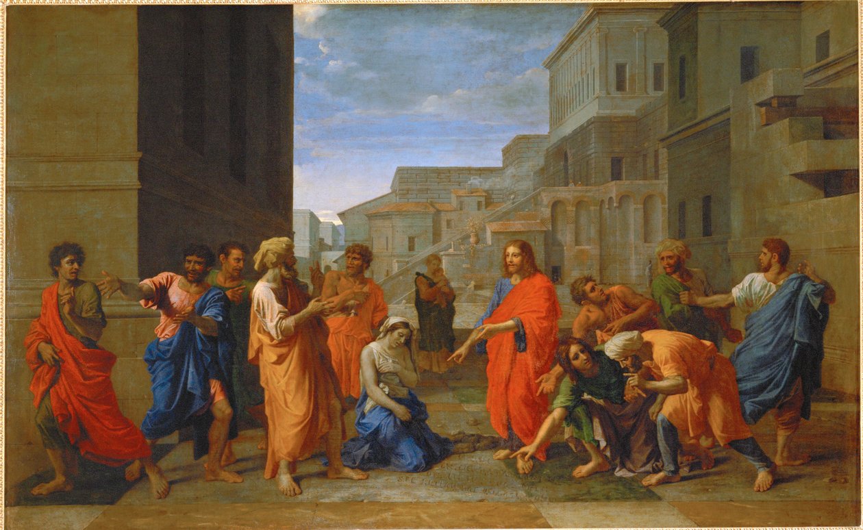 La femme adultere - avionrikkojatar ... tekijältä Nicolas (attr.to) Poussin