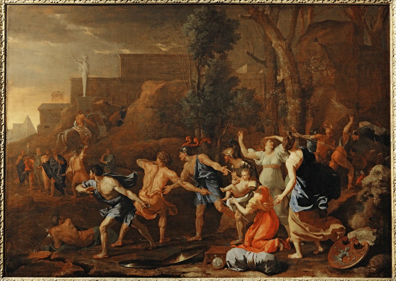 Le jeune Pyrrhus sauve - Nuori Pyrrhus pelastui ... tekijältä Nicolas (attr.to) Poussin