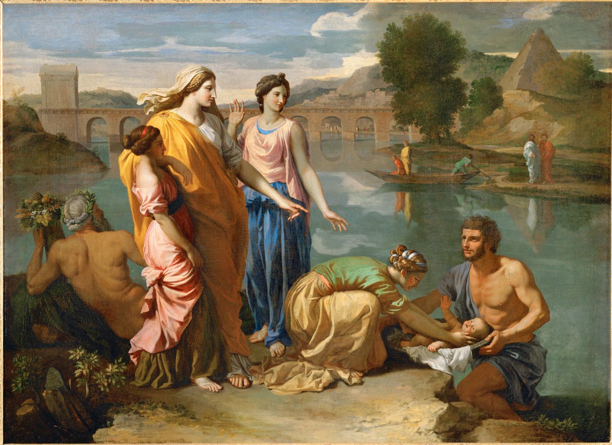 Faraon tytär pelasti Mooseksen Niilin tulvista ... tekijältä Nicolas (attr.to) Poussin
