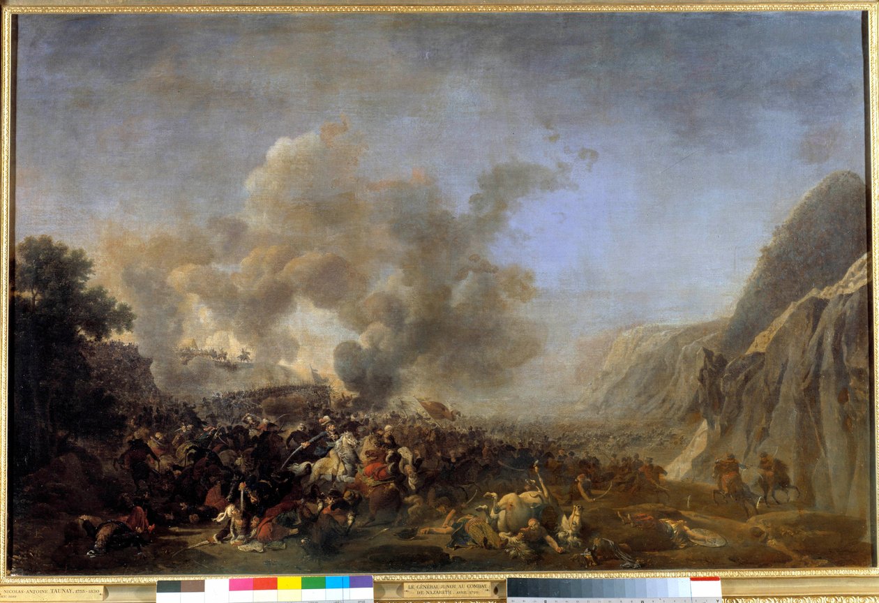 Egyptin kampanja (retkikunta) (1798-1801): "" Nasaretin taistelu, 8.4.1799, voitto, jonka voitti kenraali Jean Andoche Junot (Jean-Andoche), Abrantesin herttua (1771-1813)"" Maalauksen tekijä Nicolas Taunay (1755-1830) 1800-luvun su. 0,92x1,39 m versailles tekijältä Nicolas Antoine Taunay