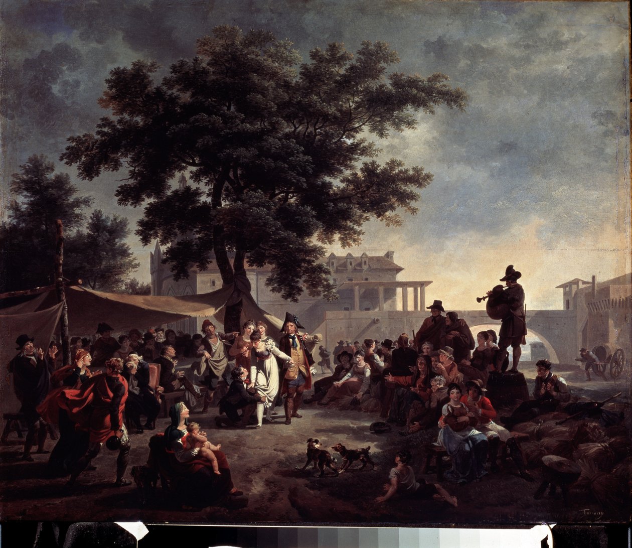 Maalaismaiset häät. Nicolas Antoine Taunayn (1755-1830) maalaus. Öljy puulle, 41 x 56 cm. 1700-luvun ranskalaista taidetta. Pushkinin taidemuseo, Moskova. tekijältä Nicolas Antoine Taunay
