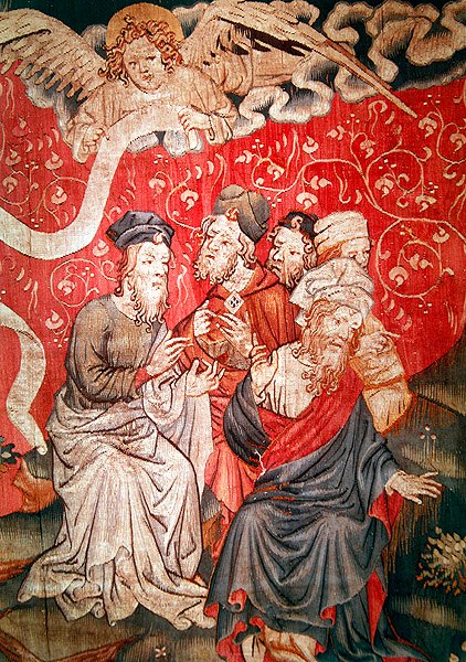 Yksityiskohta enkelistä, joka toi evankeliumin miehille, nro. 49, The Apocalypse of Angers, 1373-87 tekijältä Nicolas Bataille