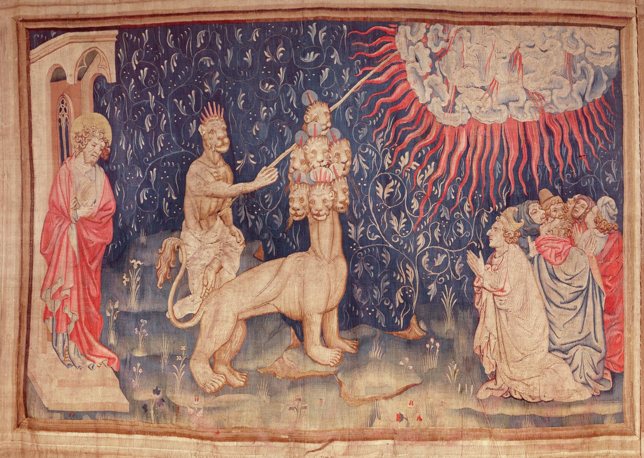 Maan peto saa tulta putoamaan taivaalta, Apocalypse Tapestry of Angersista, 1373-87 (kuvakudos) tekijältä Nicolas Bataille