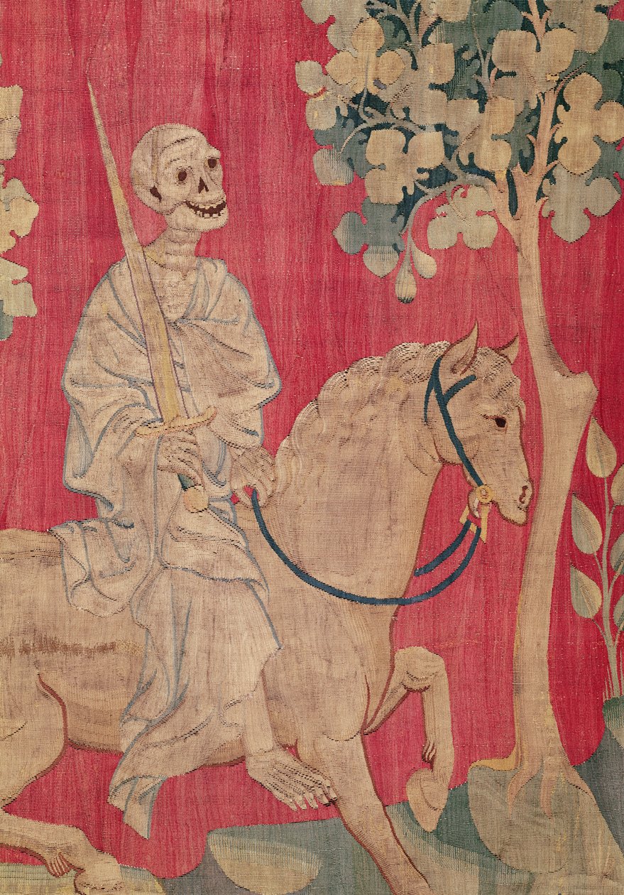 Livid Horse ja kuolema, Angersin Apocalypse Tapestry, 1373-87 (kuvakudos) tekijältä Nicolas Bataille