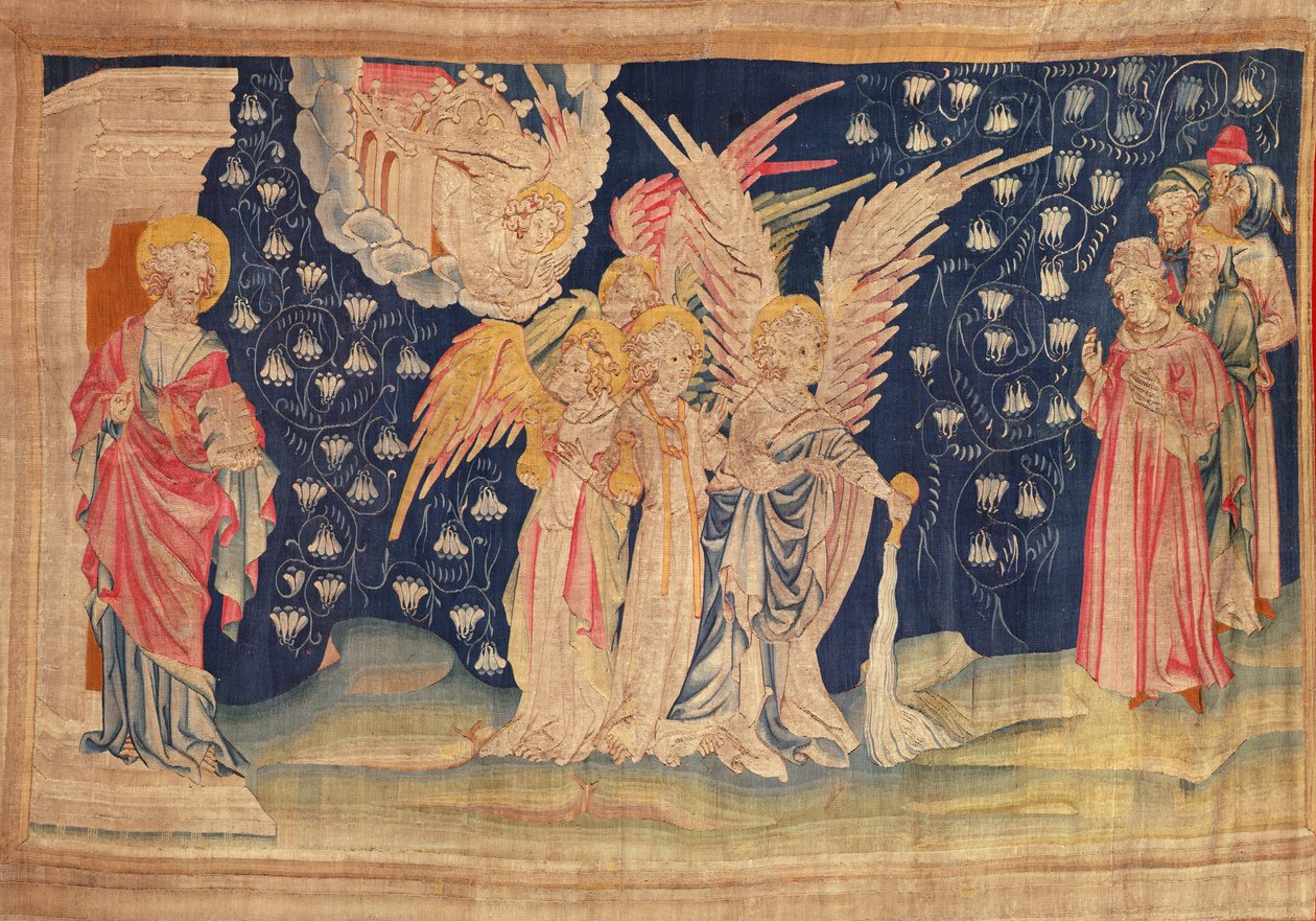 Ensimmäinen maahan kaadettu pullo, Angersin Apokalypsikuvio, 1373-1387 (kuvakudos). tekijältä Nicolas Bataille