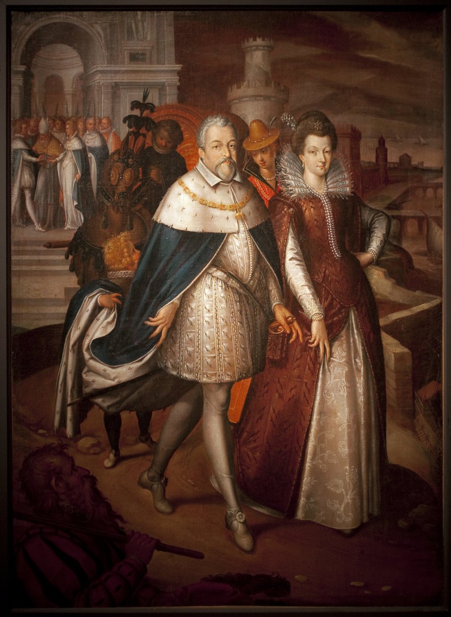 Muotokuva Francois I de Medicisistä (1541-1587), Toscanan suurherttuasta ja hänen tyttärestään Marie de Medicisistä (1575-1642), tulevasta Ranskan kuningattaresta. Herttualla on Kultaisen Fleecen ritarikunnan kaulakoru. Nicolas Bolleryn maalaus (kuollut 16 tekijältä Nicolas Baullery