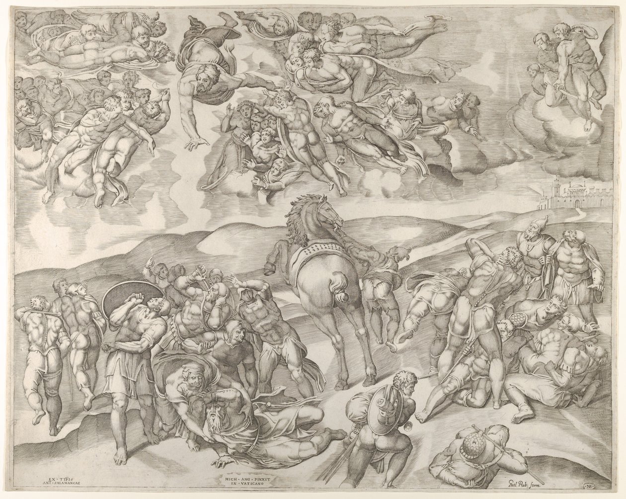 Saulin muunnos Michelangelon freskosta Paavalin kappelissa Vatikaanissa..., n. 1545-60. tekijältä Nicolas Beatrizet