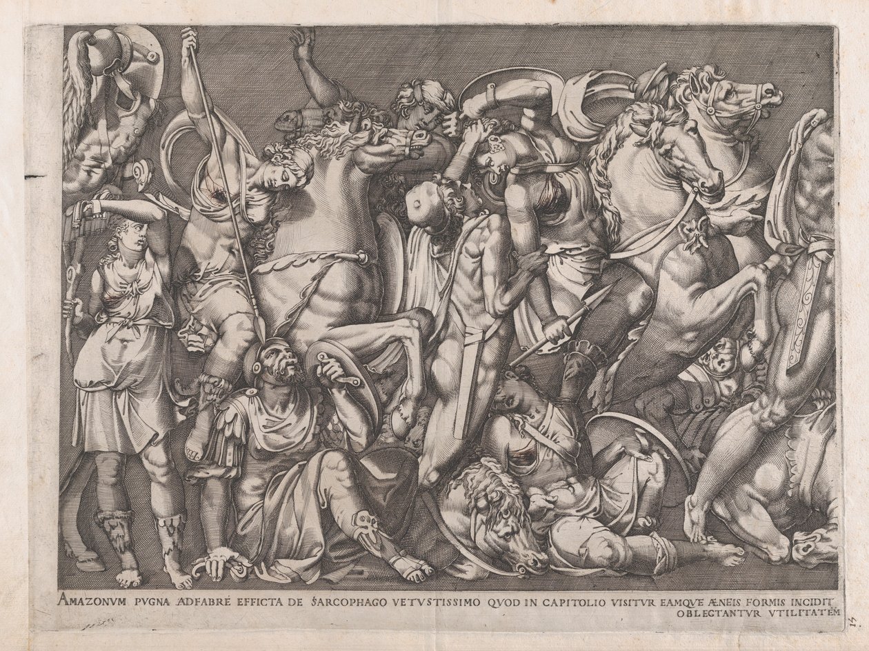 Rooman loiston peili: Amazonien taistelu, 1559, 1559. tekijältä Nicolas Beatrizet