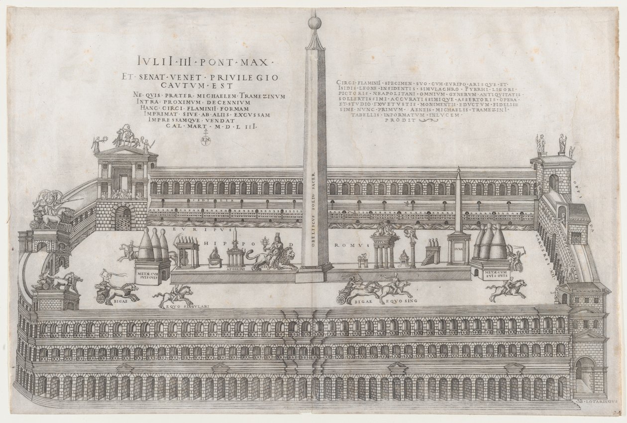 Rooman loiston peili: Circus Flaminius, 1553, 1553. tekijältä Nicolas Beatrizet