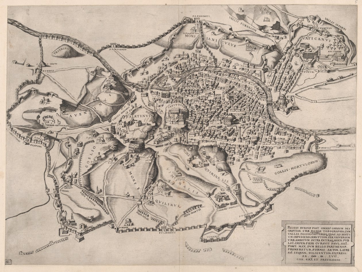 Rooman loiston peili: Näkymä Roomaan idästä, 1500-luku, 1500-luku. tekijältä Nicolas Beatrizet