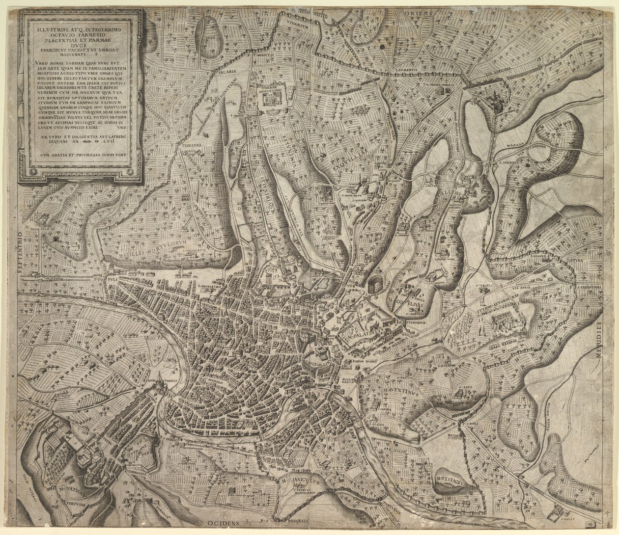 Rooman loiston peili: Näkymä Roomaan lännestä, 1557. tekijältä Nicolas Beatrizet