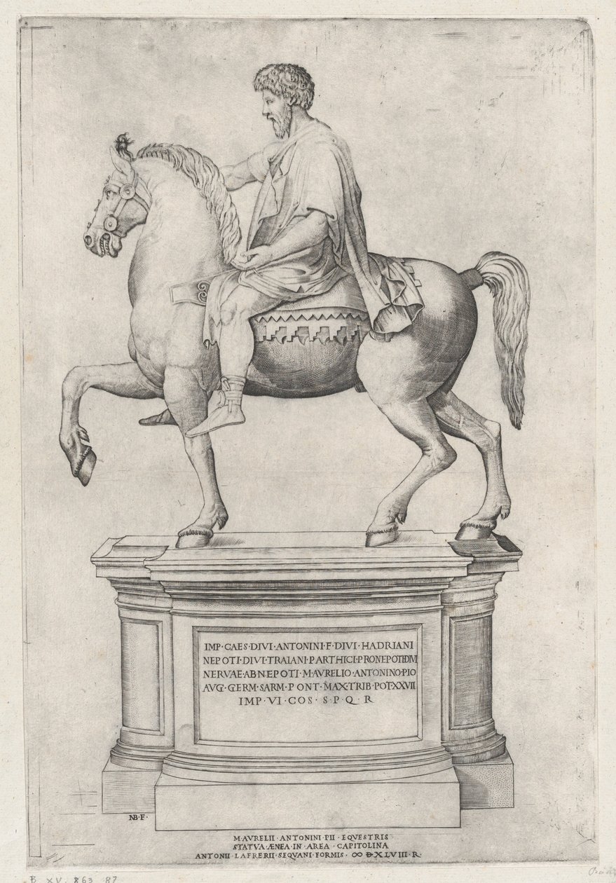 Marcus Aureliuksen ratsastajapatsas Capitolissa, 1548, 1548. tekijältä Nicolas Beatrizet