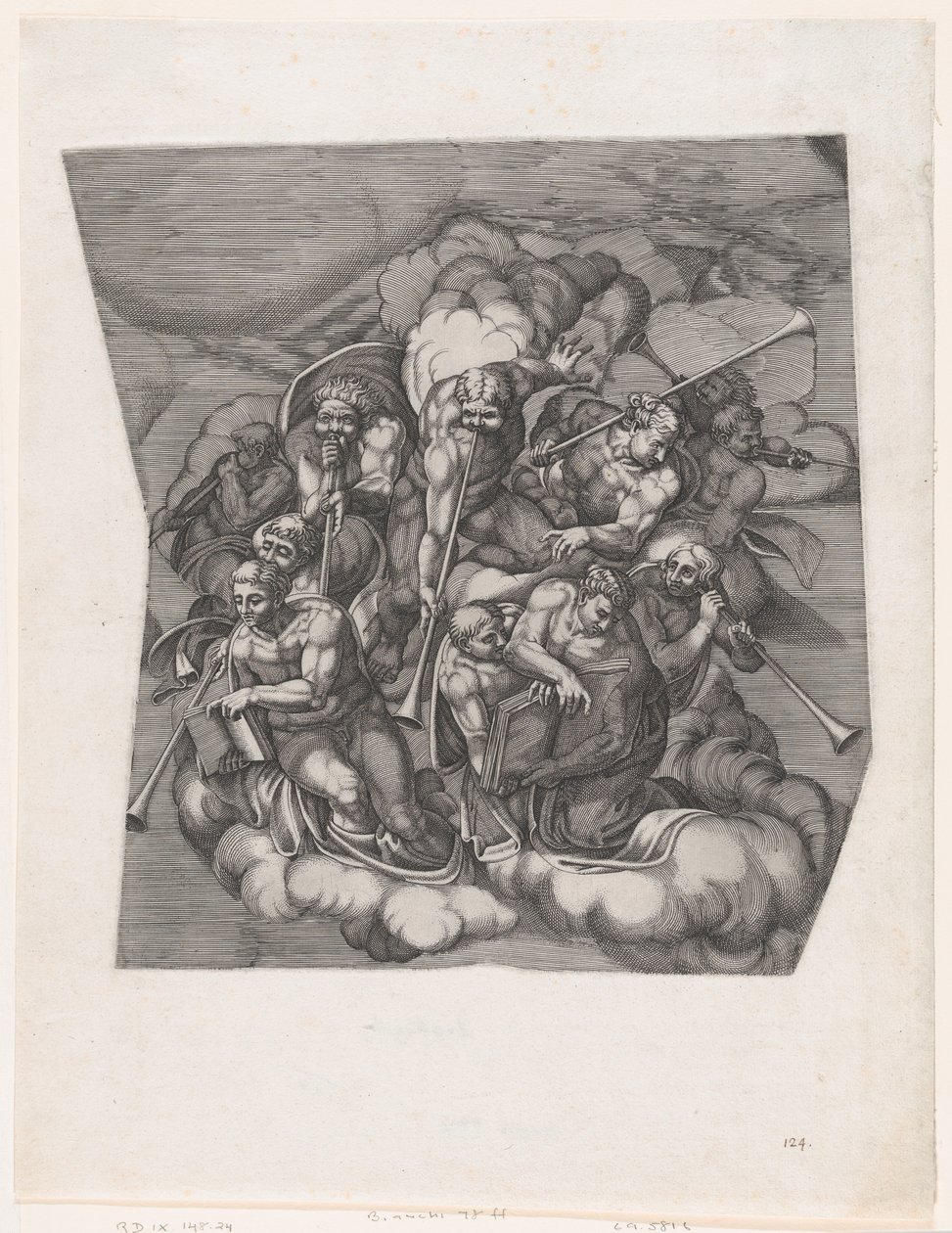 Trumpetti enkelit viimeisestä tuomiosta, Michelangelon jälkeen, 1530-66., 1530-66. tekijältä Nicolas Beatrizet