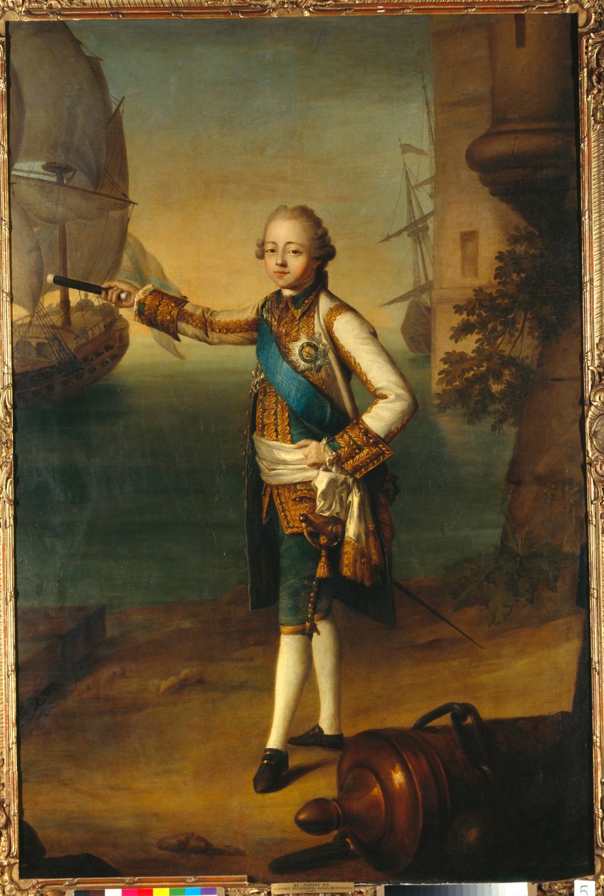 Suurherttua Pavel Petrovichin (1754-1801, Venäjän Paavali I) muotokuva amiraali-univormussa (Suurruhtinas Pavel Petrovichin muotokuva amiraali-univormussa) - Nicolas Benjamin Delapierren (1739-1802) maalaus, öljy kankaalle tekijältä Nicolas Benjamin Delapierre