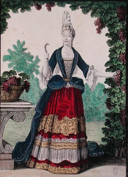 Syksyn allegoria, 1600-luvun loppu (värillinen kaiverrus) tekijältä Nicolas Bonnart