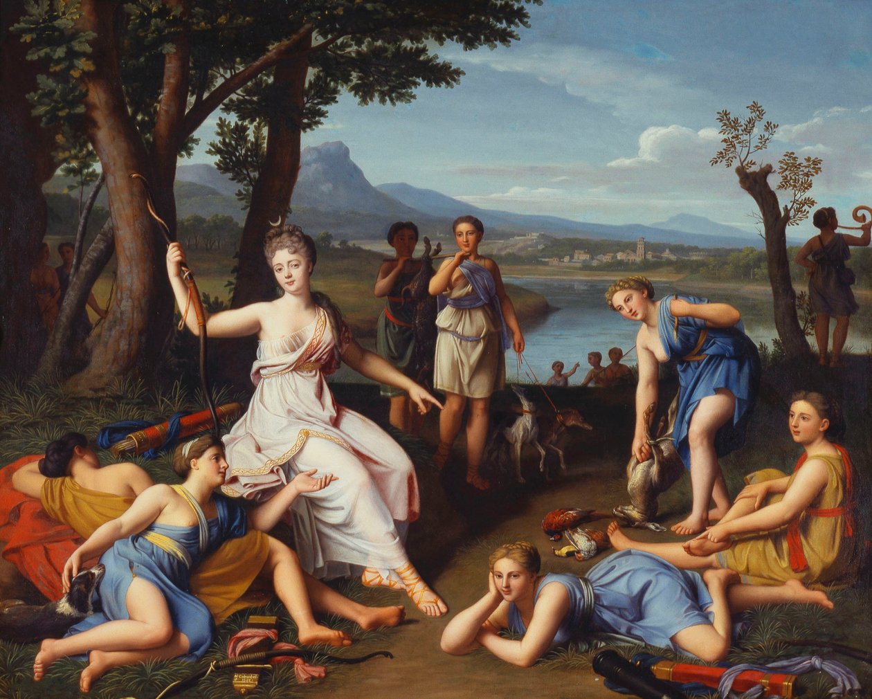 Naisen muotokuva Dianana palaamassa metsästyksestä, 1698 tekijältä Nicolas Colombel