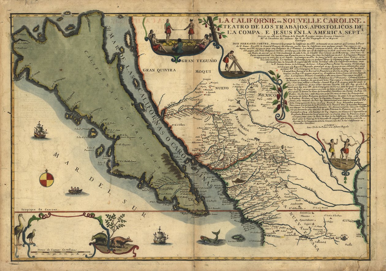 La Californie ou Nouvelle Caroline - teosten teatteri, Apostoliset teokset Compa. e Jesus in America Septe. LOC 96686640 tekijältä Nicolas de Fer