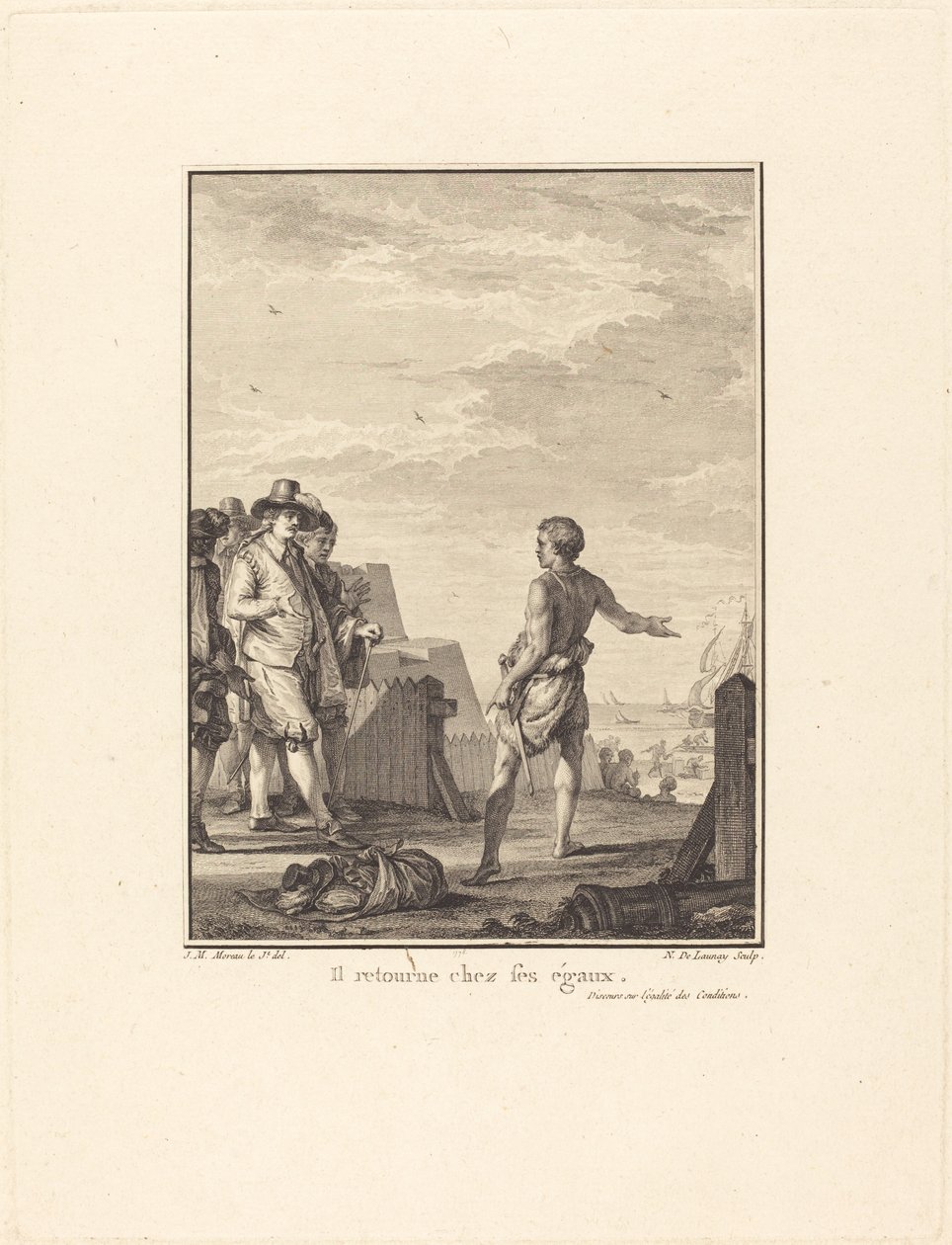 Puhe ehtojen tasa-arvosta: Hän palaa tasavertaistensa luo tekijältä Nicolas Delaunay after Jean Michel Moreau