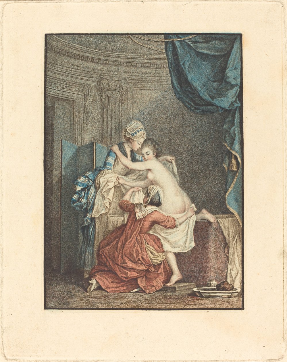 Le bain (kylpylä) tekijältä Nicolas François Regnault after Pierre Antoine Baudouin